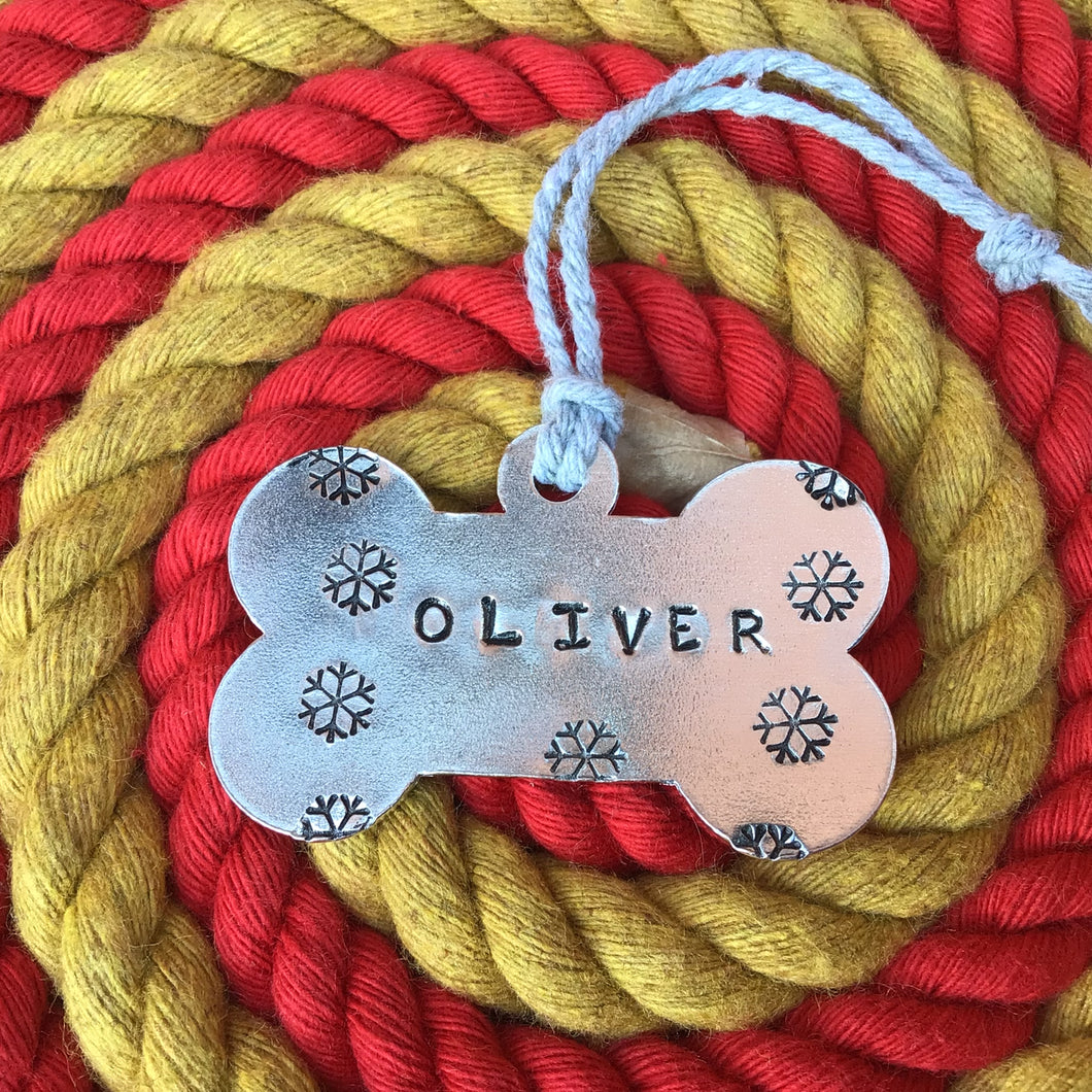 Personalised Hand Stamped Bone Christmas Decoration