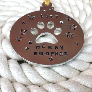 Personalised Hand Stamped Paw Bauble Christmas Decoration