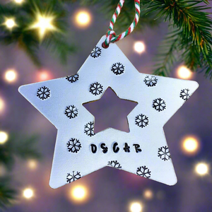 Personalised Hand Stamped Star Christmas Decoration