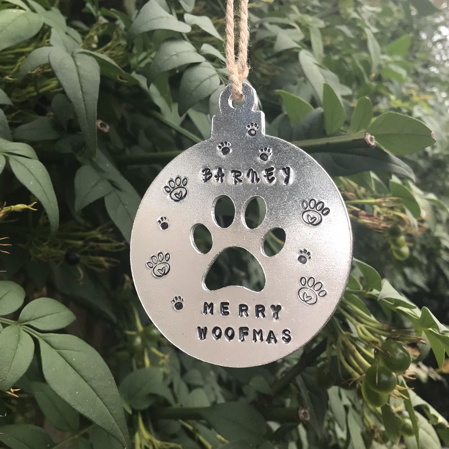 Personalised Hand Stamped Paw Bauble Christmas Decoration