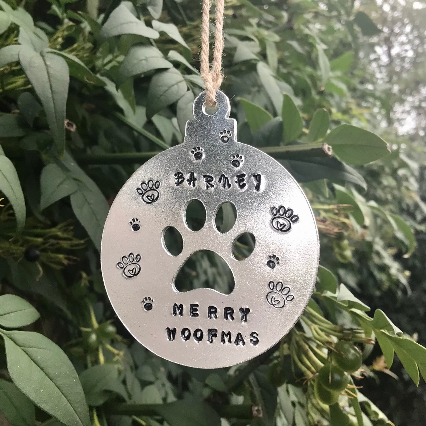 Personalised Hand Stamped Paw Bauble Christmas Decoration