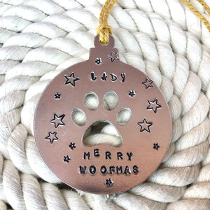 Personalised Hand Stamped Paw Bauble Christmas Decoration