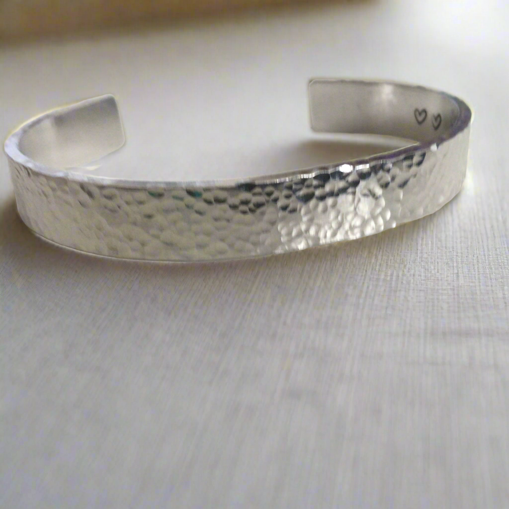 Textured Aluminium Cuff Bracelet - Personalised Wording Inside Cuff