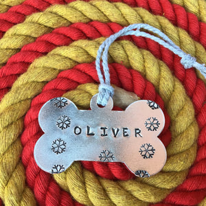 Personalised Hand Stamped Bone Christmas Decoration