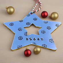 Load image into Gallery viewer, Personalised Hand Stamped Star Christmas Decoration
