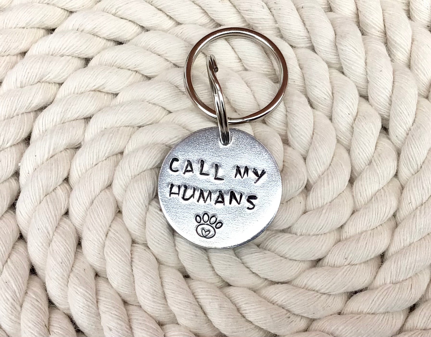 Call My Humans Hand Stamped Dog Tag