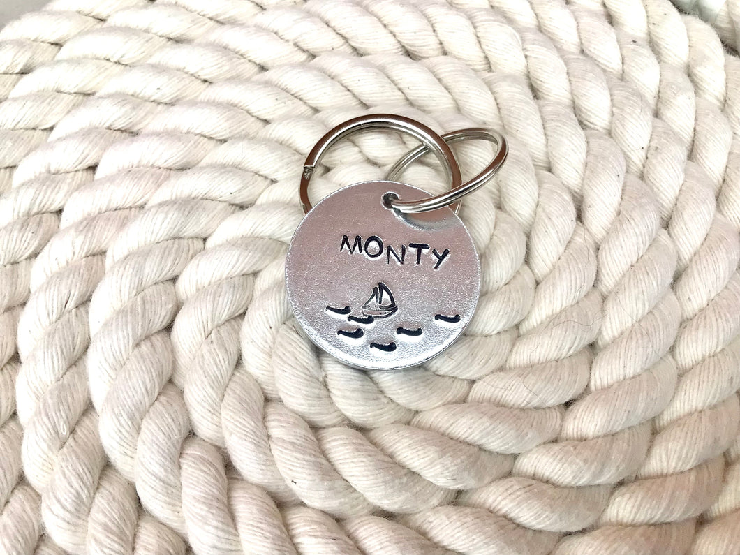 Personalised Sail Boat Hand Stamped Dog Tag